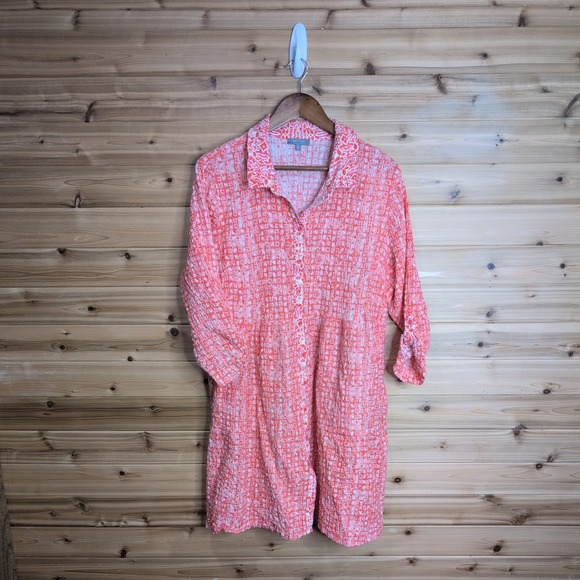Habitat Dresses & Skirts - Habitat Clothes to Live In Coral Pink Seersucker Button Front Tunic Dress XXL